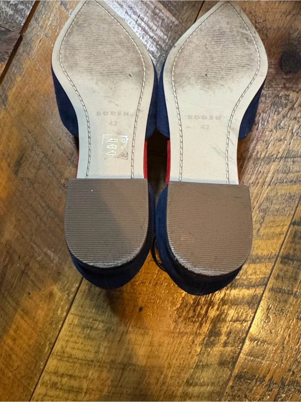 Boden navy blue suede ankle strap pointed toe flats Size 42 = 10.5 - Picture 12 of 14